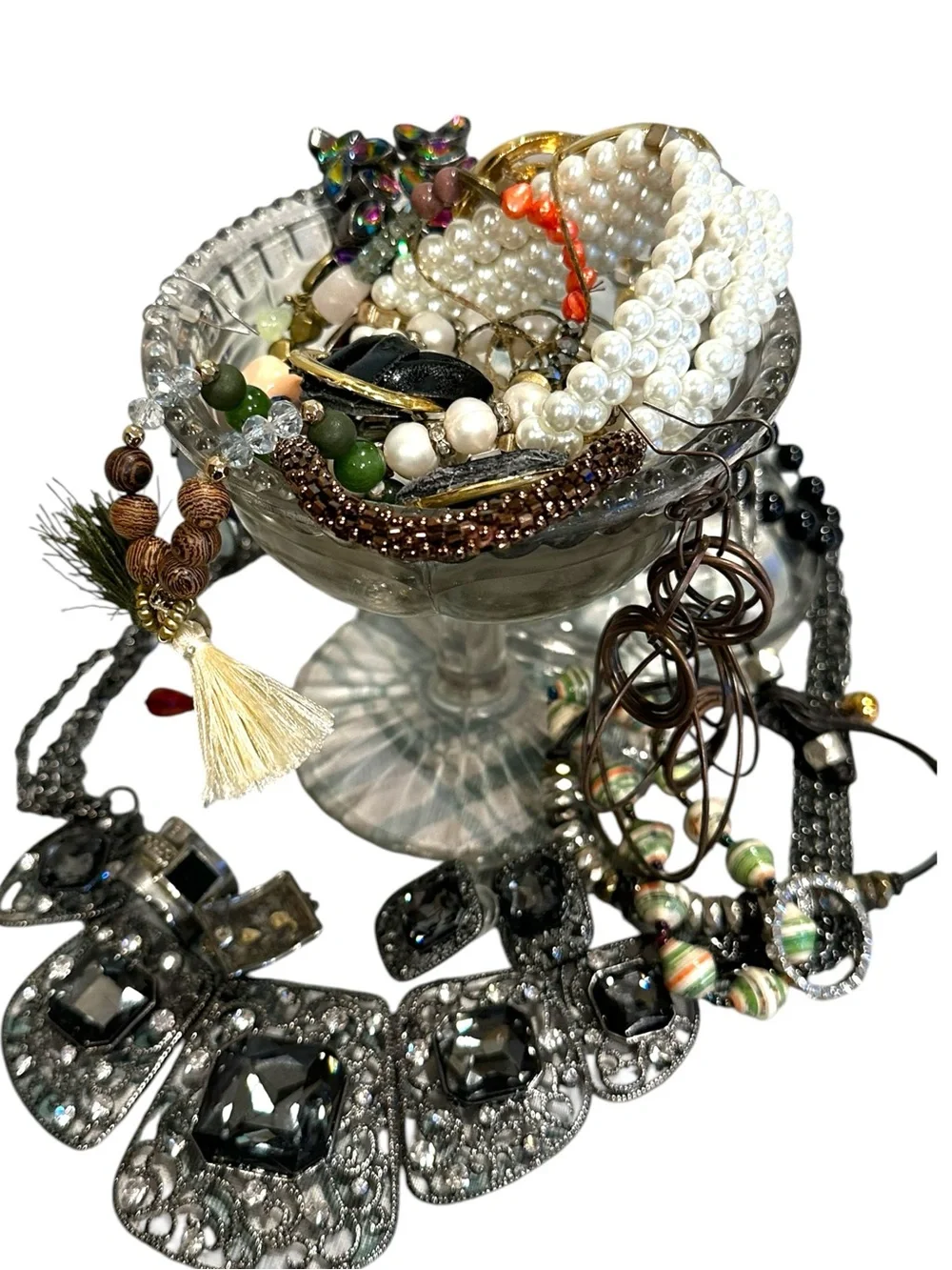 Estate Vintage to now Assorted mixed lot Jewelry Brooches mystery compote jar